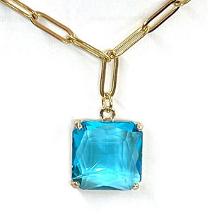 NEW Necklace Paperclip Chain Choker 16" 18" 20" Aqua Blue Topaz Glass AU24